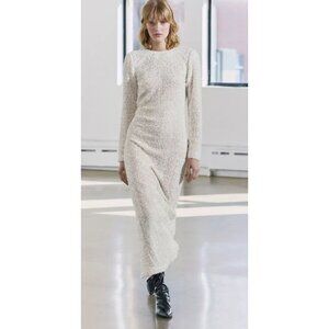 Zara Women Open Back Removable Long Sleeve Multiposition Sequin Dress Ivory Sz S